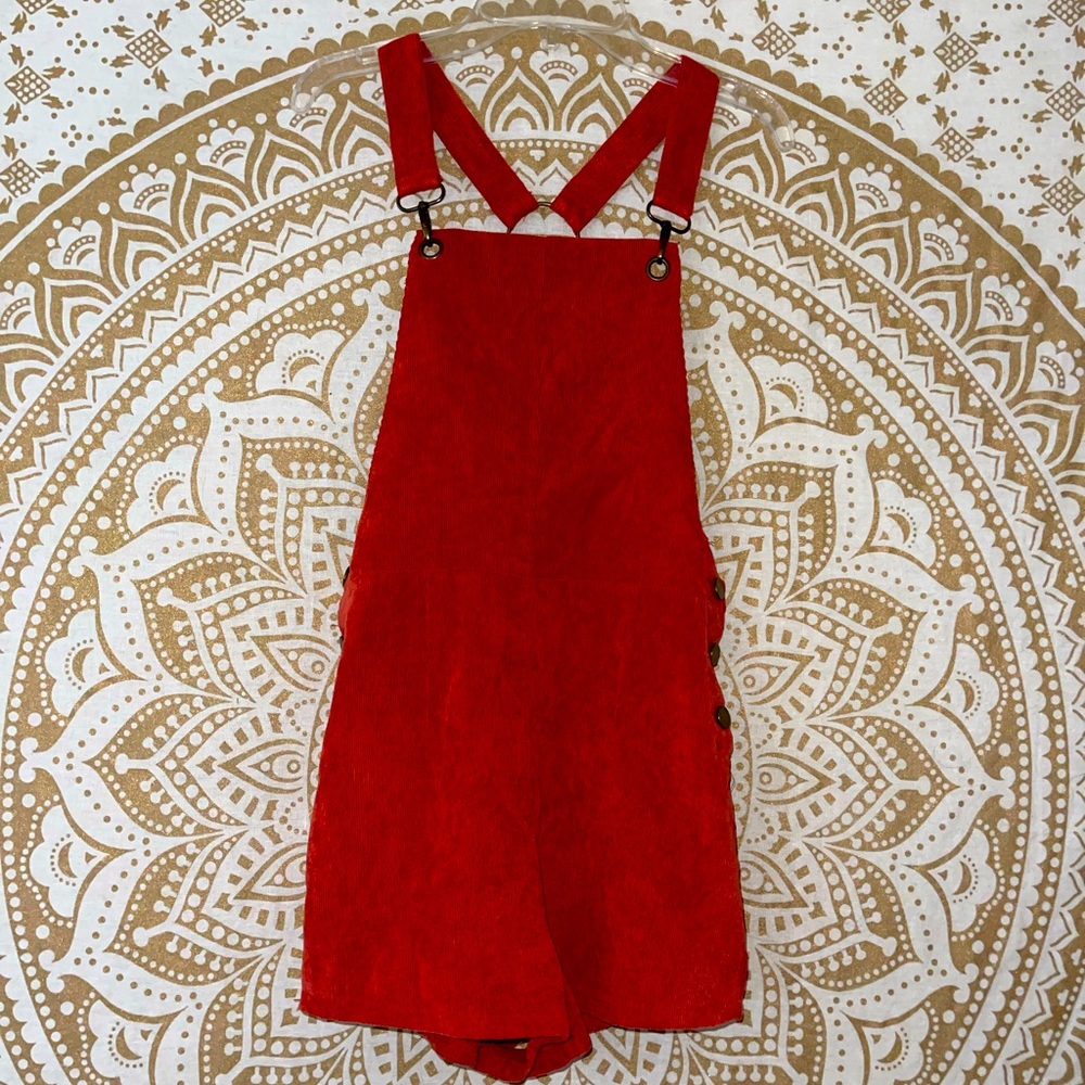 SHEIN LADIES DARK ORANGE CORDUROY JUMPSUIT WITH GOLD BUTTONS & DETAILS, SIZE XS